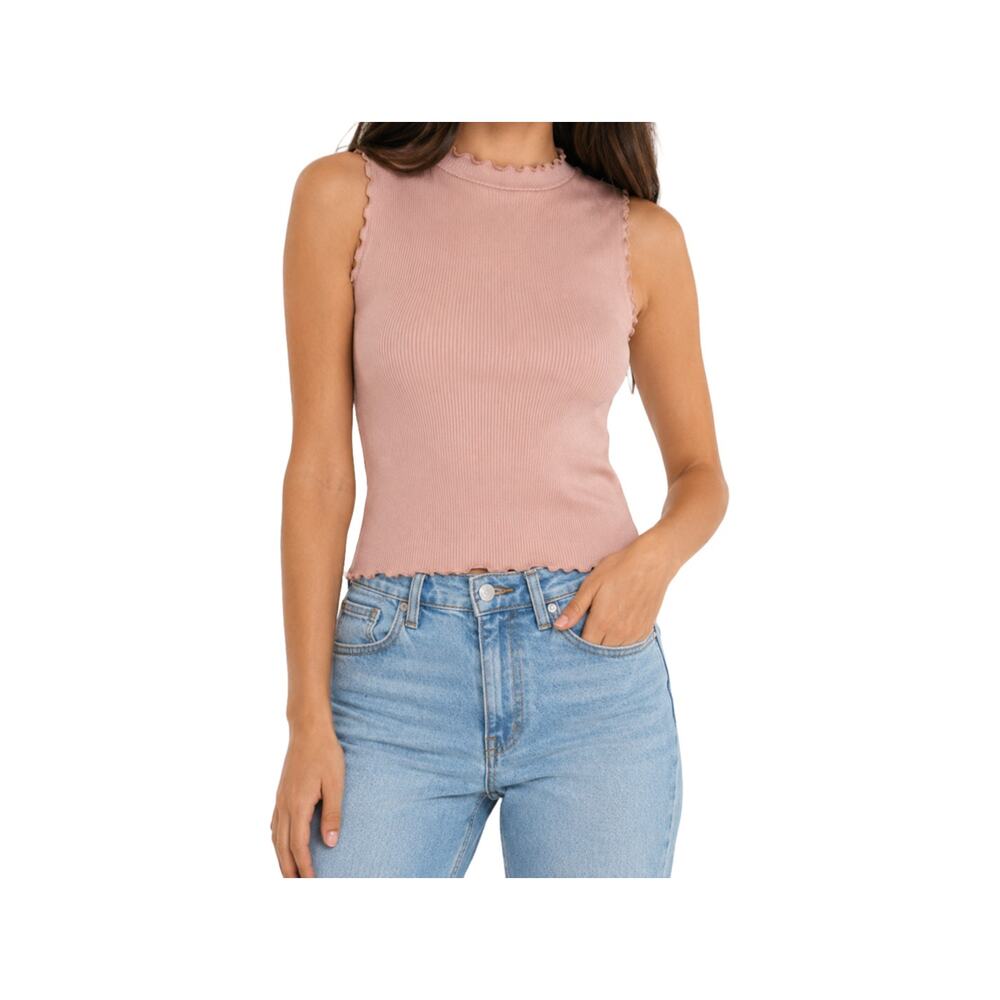 Nasty Gal Mauve Pink Ribbed Mock Neck Sleeveless Top Size US 8 UK 12 Balletcore